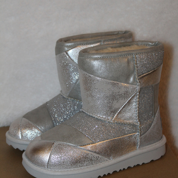 UGG TODDLER PATCHWORK LEATHER BOOTS NEW SILVER - Picture 5 of 8